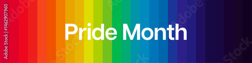 Pride Month Banner with Rainbow Background. Pride Month Web Banner with Rainbow Striped Background. Pride Flag Rainbow Background with Pride Month Text. Vector Illustration.