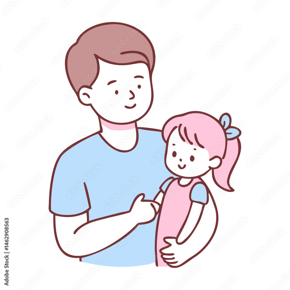 Single father holding daughter and smiling in a playful drawing Single father holding daughter and smiling in a playful drawing