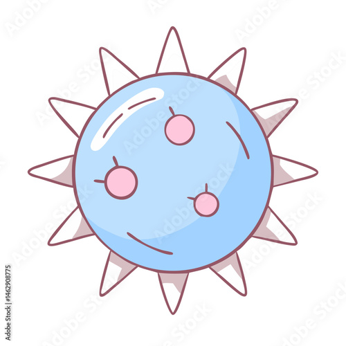  Cartoon sun with pimples and spikes for children's health education, dermatology infographics, sunburn awareness, and summer safety tips
