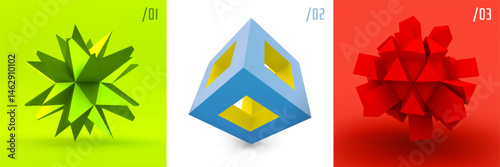 The frame cube is hollow inside. Deformed sphere with spikes. Design elements. Cover design template. 3D vector illustration for business concept, education, advertising, marketing or presentation.