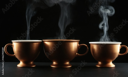 Obraz na płótnie Three steaming hot coffee cups, ideal for a cozy morning or office setting w salonie