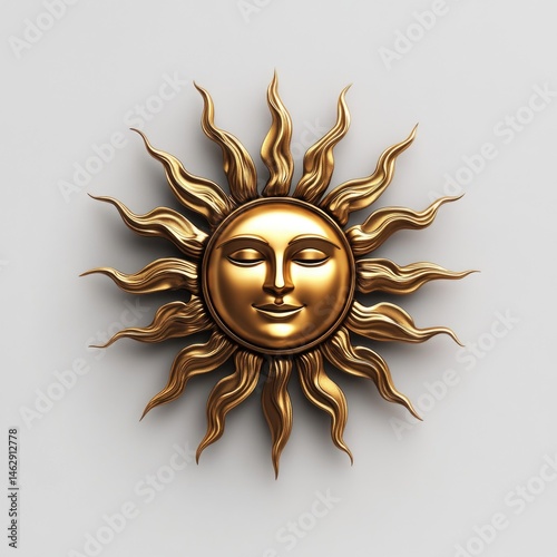 Golden Sun with Face and Flowing Hair