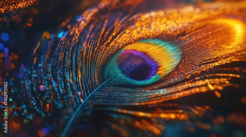 Peacock feathers close-up in vibrant colors