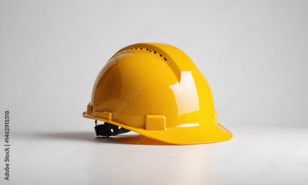 Fototapeta premium A yellow hard hat sits on a table