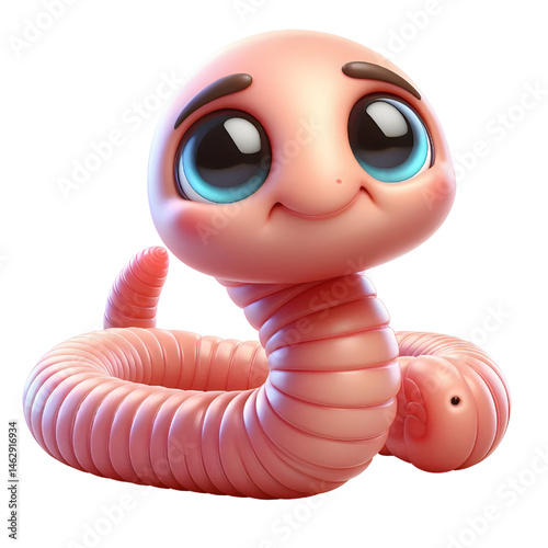 Cute 3D earthworm isolated on white background