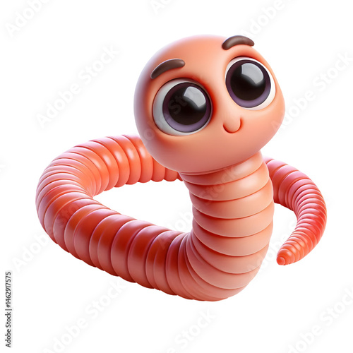 Cute 3D earthworm isolated on white background