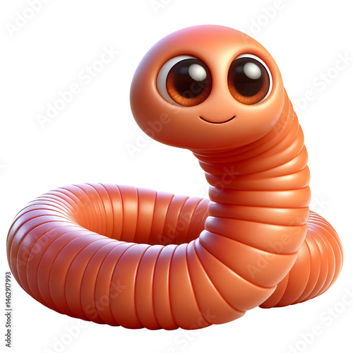 Cute 3D earthworm isolated on white background