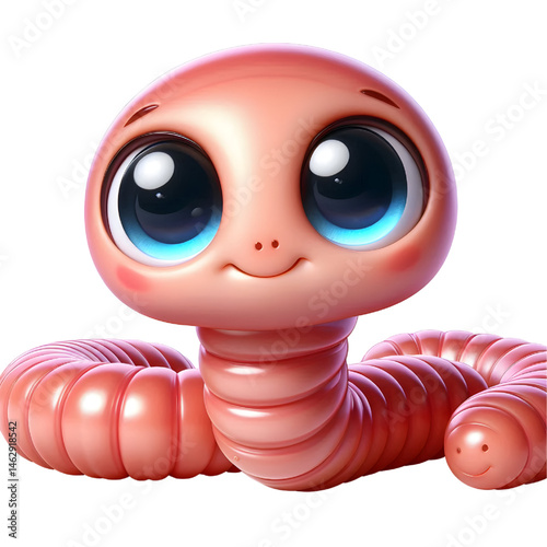 Cute 3D earthworm isolated on white background