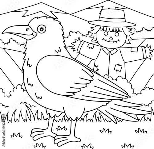 Bird Crow Coloring Page for Kids 
