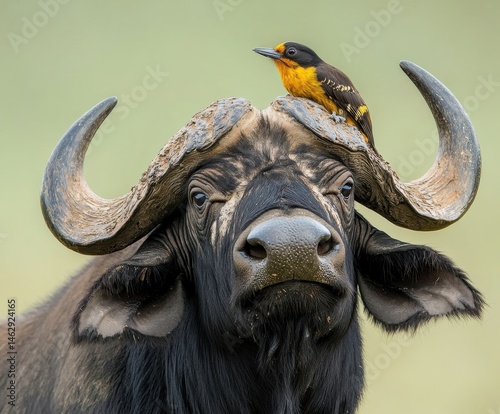 Yellow-billed Oxpecker on face in the wild