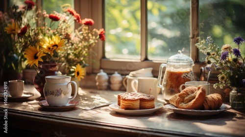 Wallpaper Mural "Cozy window sill view of country breakfast spread" Torontodigital.ca
