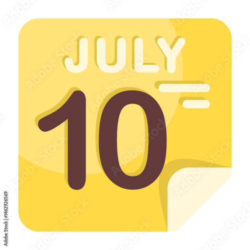 10th July Date on Calendar Flat Style Icon