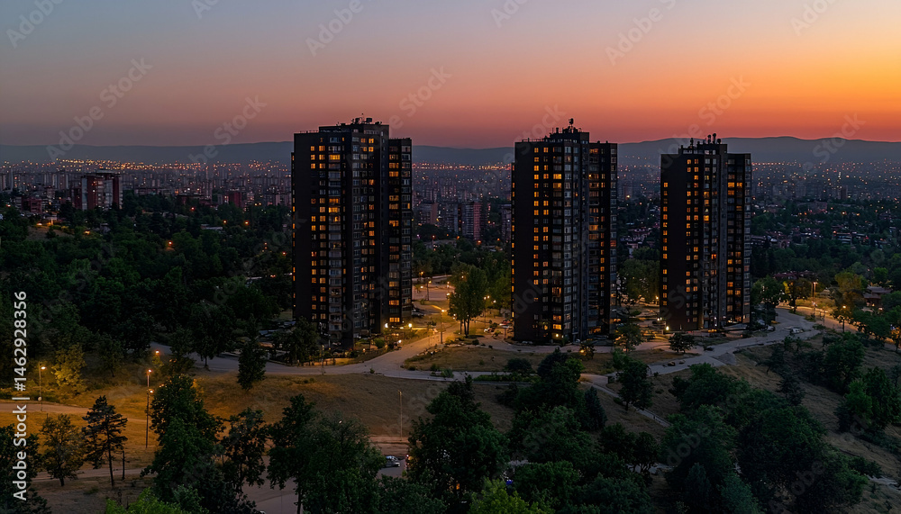Obraz premium Dark City Towers at Sunset
