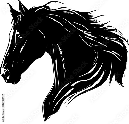 illustration of horse with flowing mane