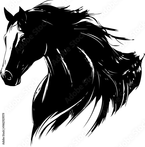 illustration of horse with flowing mane