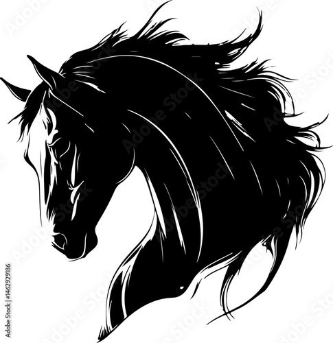 illustration of horse with flowing mane
