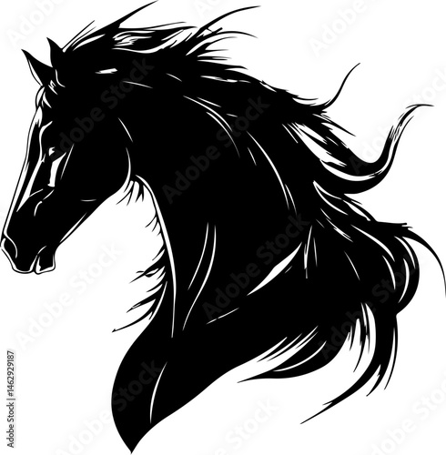 illustration of horse with flowing mane