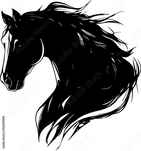 illustration of horse with flowing mane