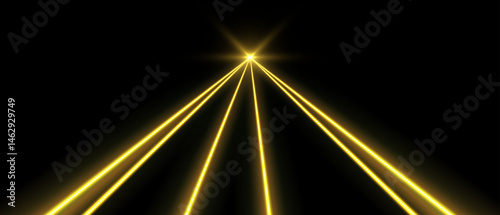 Obraz na płótnie Yellow laser beams, concert or nightclub spotlights light effect. Lasers in motion, abstract perspective background. Vector illustration. w salonie