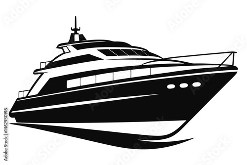 Modern yacht silhouette is powerfully designed with sleek lines, representing luxury travel and adventure