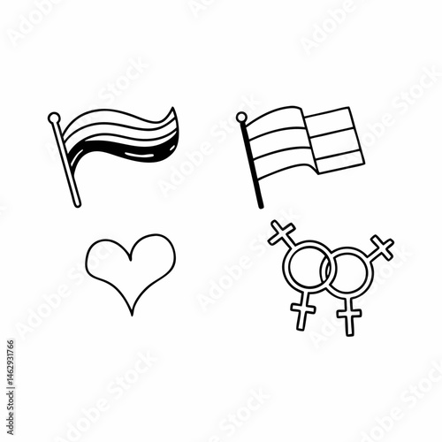 Simple Line Art Icons of LGBTQ+ Symbols