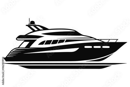 Elegant yacht cruises along the waves in stylish silhouette form, ideal for branding