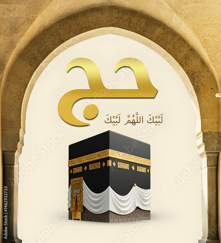 Hajj Mubarak Celebration Poster with Kaaba in Masjid al Haram Holy Kaaba Hajj Advertisement Hajj 