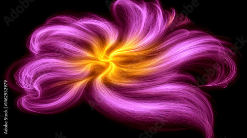 Abstract purple and gold flower design, swirling petals, dark background, ideal for website banners