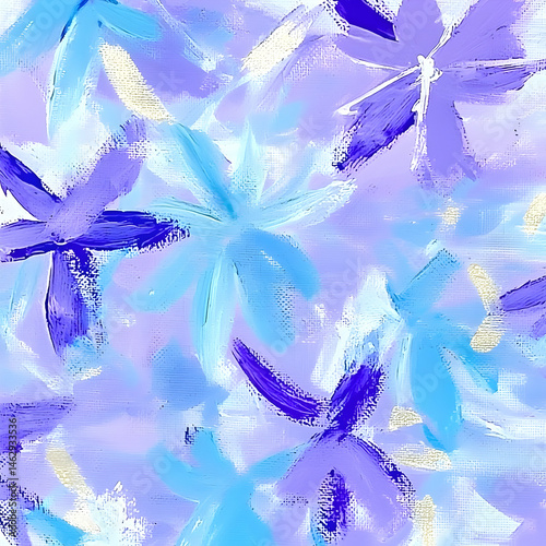 Abstract blue and purple flower painting, artistic floral design for home decor or textile prints