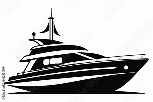 Elegant monochrome yacht displays luxury design, exhibiting sleek lines and marine opulence on the water