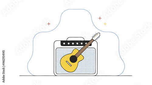 Guitar resting on an amplifier in a minimalistic style