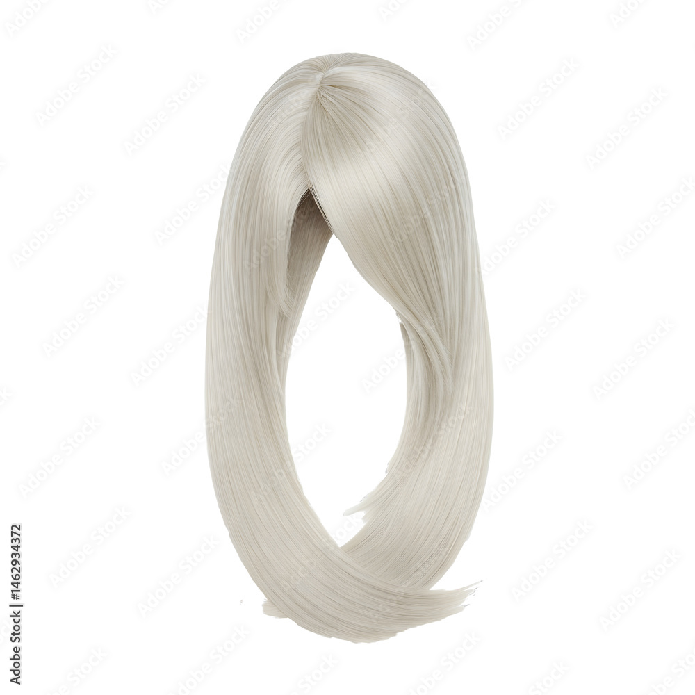 Long white straight wig with a side part on a transparent background Long white straight wig with a side part on a transparent background