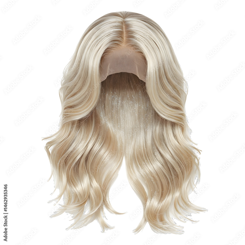 Naklejka premium Long wavy ash blonde wig with dark roots on a transparent background