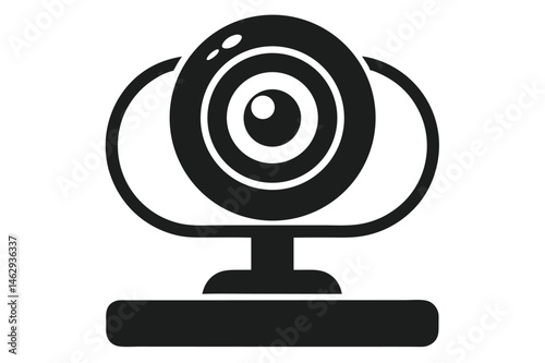 A simplistic black and white webcam design focuses on a digital communication accessory