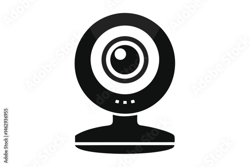 A simple black webcam shows sleek modern technology on a plain white background