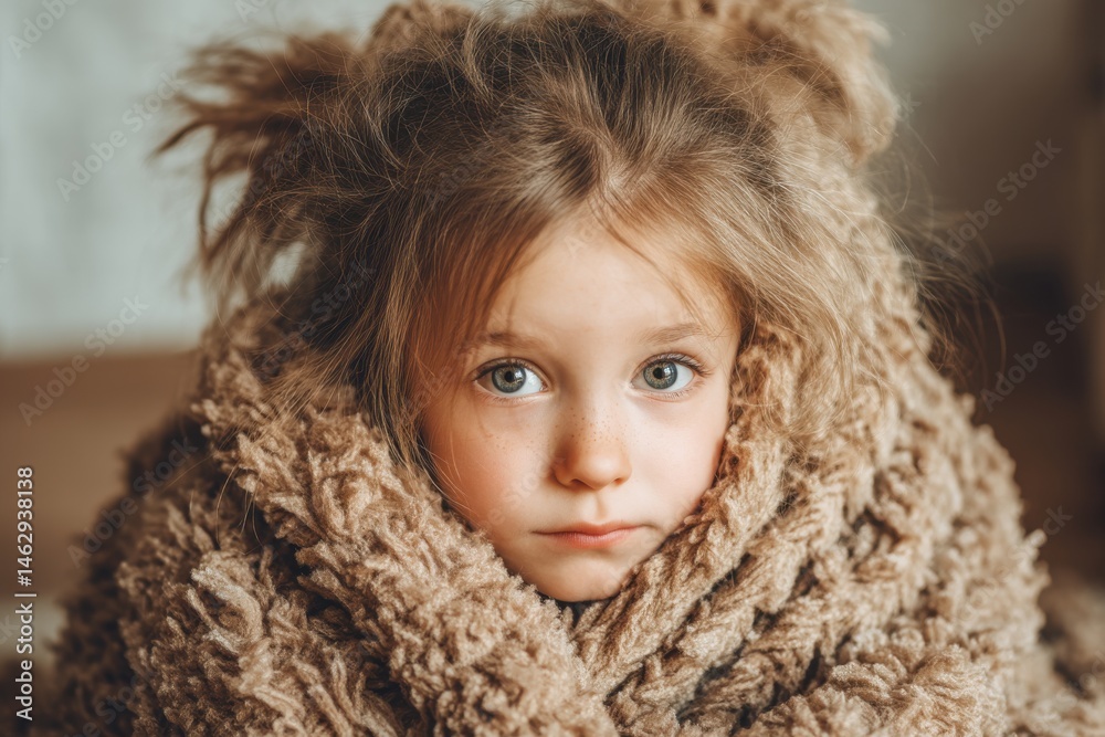 A close-up portrait of a charming young girl with captivating eyes, wrapped snugly in a soft, oversized brown scarf, looking thoughtfully at the camera. A close-up portrait of a charming young girl with captivating eyes, wrapped snugly in a soft, oversized brown scarf, looking thoughtfully at the camera.