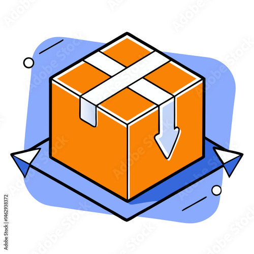 Isometric box with arrows illustration in orange and white colors - transportation, logistics - 2