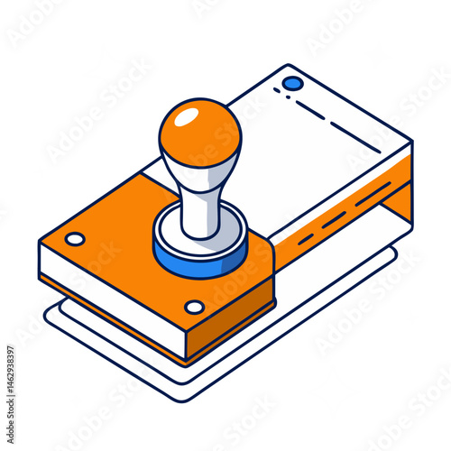 Isometric customs stamp illustration in orange and blue colors  - transportation, logistics
