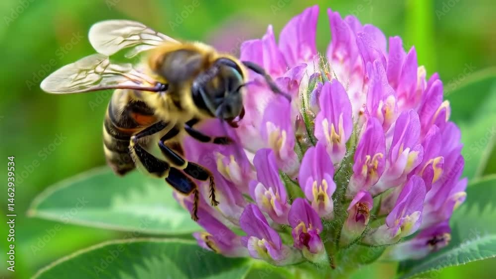 Close Up Of Bee Landing On Purple Clover Flower With Detailed Focus And Vibrant Colors In A Natural Environment Close Up Of Bee Landing On Purple Clover Flower With Detailed Focus And Vibrant Colors In A Natural Environment