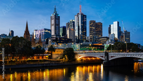 Evening view of Melbourne CBD, Victoria, Australia