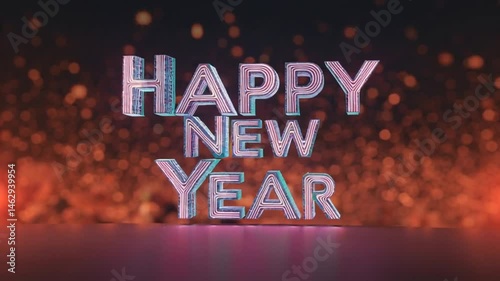 Colorful Happy New Year greeting with sparkles on festive background