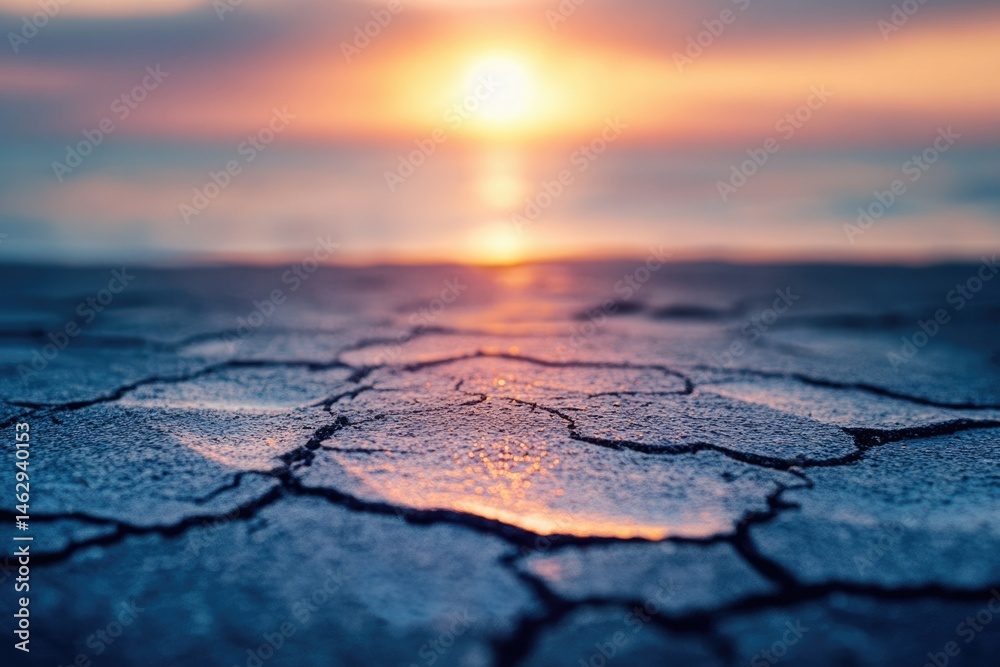 Sunset over cracked earth, reflecting warm hues, a scene of arid beauty. Sunset over cracked earth, reflecting warm hues, a scene of arid beauty.