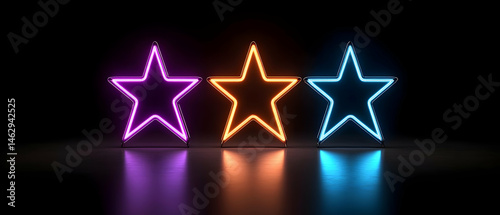 Neon Stars Glowing In Dark Background