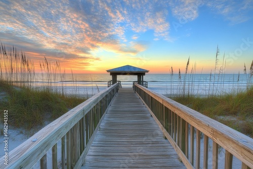 Breathtaking Sunrise Over the Board Walk at Goulds Inlet, St Simons Island, GA - A Tranquil Path by the Sea photo