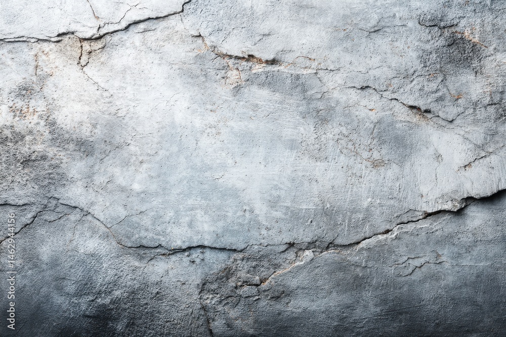 Fototapeta premium A weathered concrete wall with cracks and a gradient, providing a textured, vintage, and industrial background with a sense of age and decay for design projects.