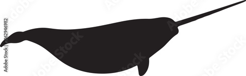Giant Tusked Narwhal vector silhouette on white background