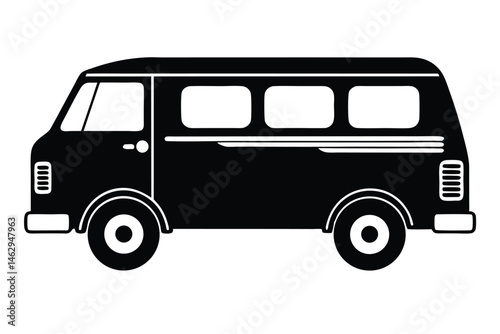 Simple black and white van shows classic vehicle styling for transportation concept