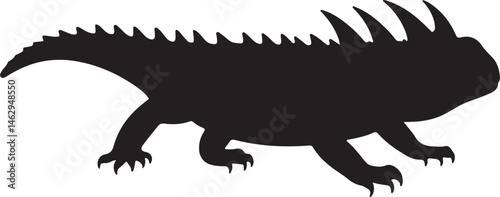 Thorny Devil Lizard silhouette with spiky body in side view on white background