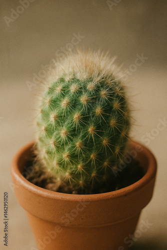 Obraz na płótnie Close-up of potted cactus on warm toned background w salonie
