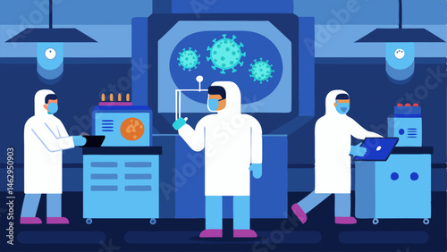 Pathogen Detection Lab A hightech laboratory with advanced machines conducting rapid pathogen tests showing colorful results on transparent screens and scientists in futuristic lab